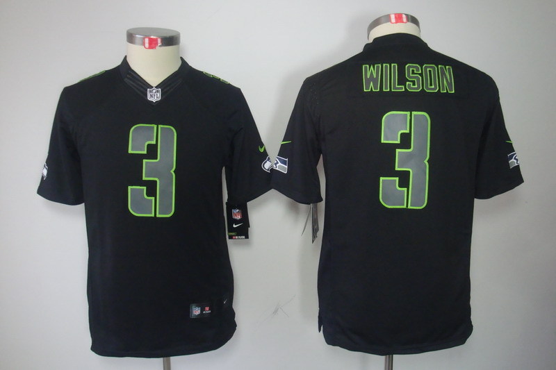Youth Seattle Seahawks #3 Wilson Black Nike NFL Jerseys->->Youth Jersey